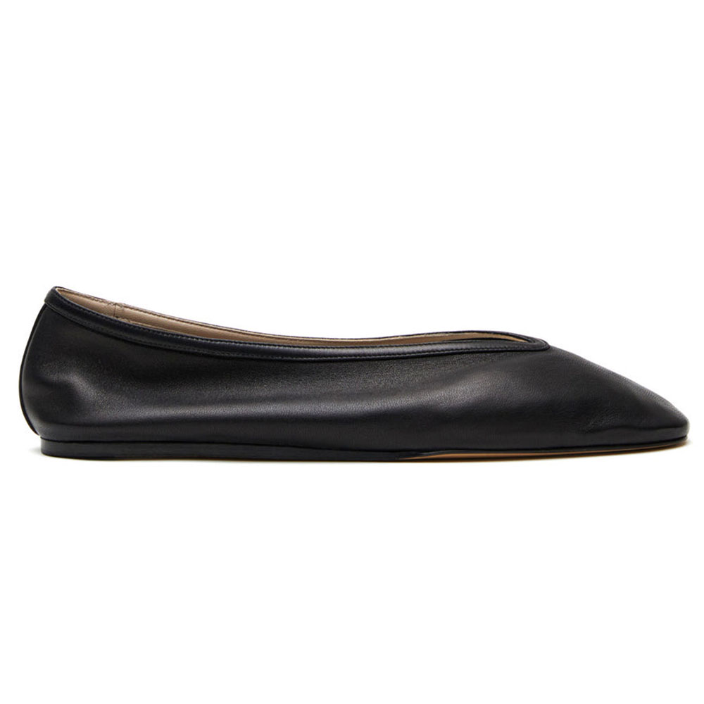 TAAFO Black Wine Camel Burgundy V Cut Square Toe Business Leather Ballet Flats Office Shoes For Women Calfskin