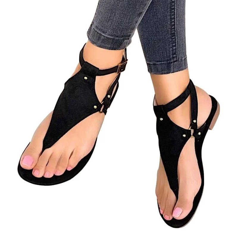 Summer Flat Women Sandals Gladiator Black Open Toe Ladies Beach Sandals Roman Buckle Strap Female Shoes 2021 Big Size Flip Flops