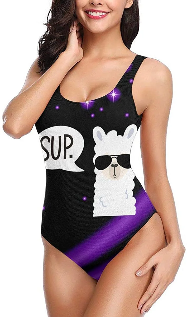 Funny Sup Llama One Piece Sexy 3D Print Fake Bikini Swimsuits Bathing Suit Swimwear Beachwear