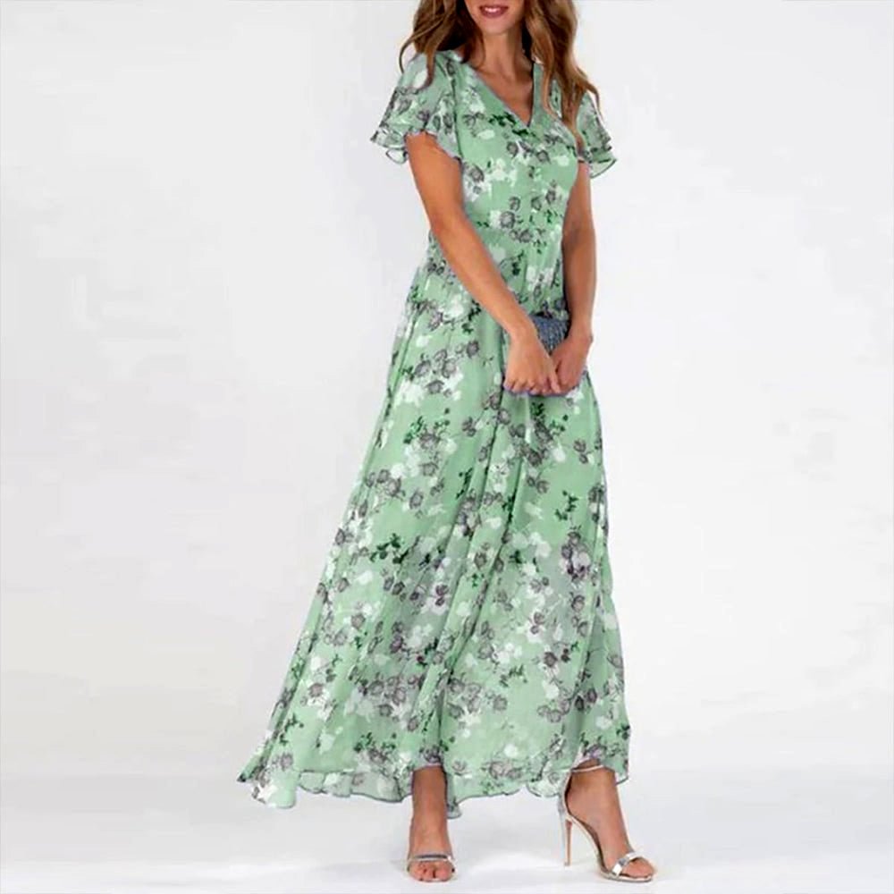 Youthful Short Sleeve Print Maxi Dress