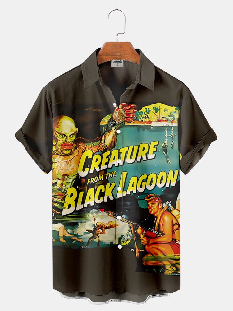 Men's Classic vintage Monster movie posters Printed Shirt PLUSCLOTHESMAN