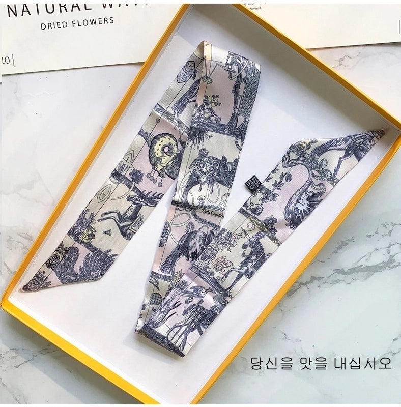 Women’s Minimalist Classic Style Color Block Satin Printing Silk Scarf