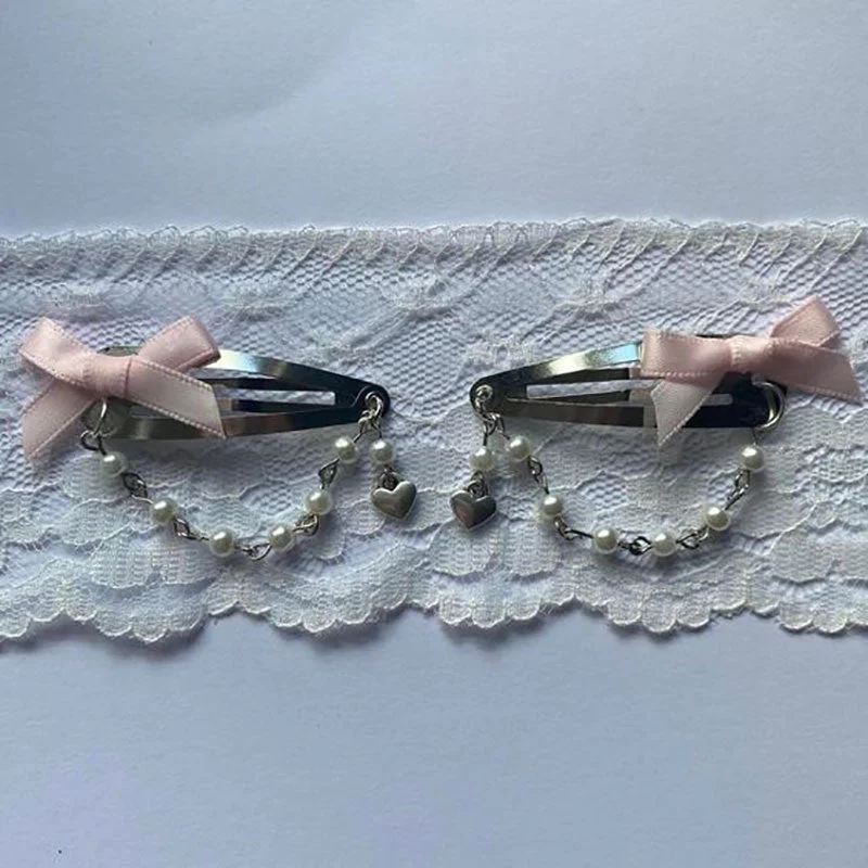 Bow And Pearl Detail Hair Clips 