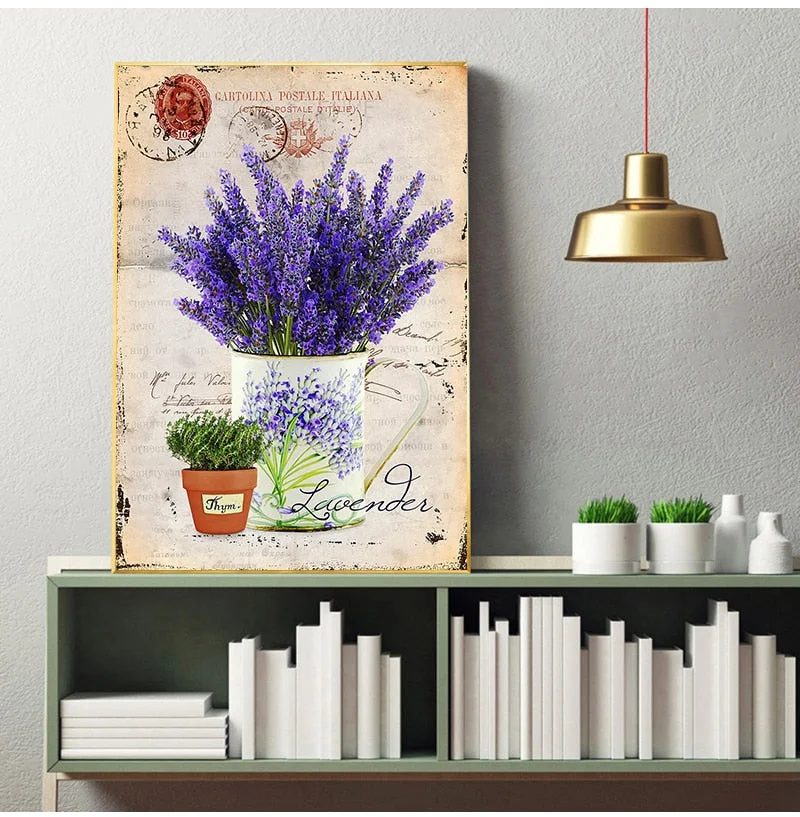 Vintage Purple Lavender Canvas Painting Provence Scenery Wall Art Poster Oil Picture For Home Decor Living Room Picture