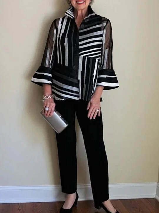 Women's Elegant Mixed Striped Shirt