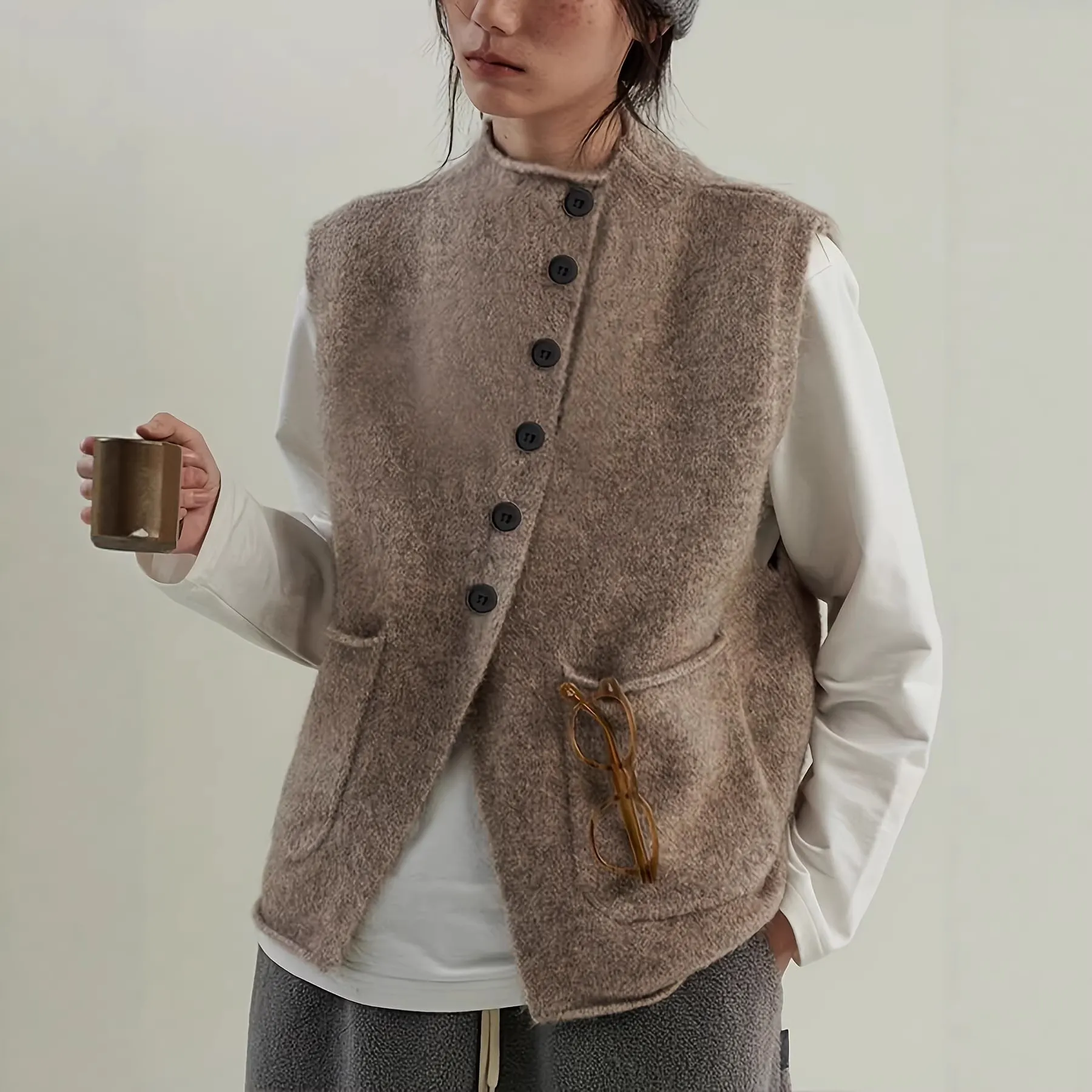 Women Stand Collar Knit Vest