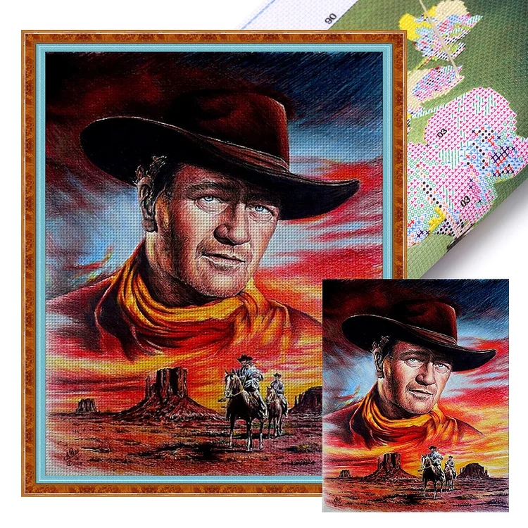 John Wayne Western Cowboy - Printed Cross Stitch 11CT 40*50CM
