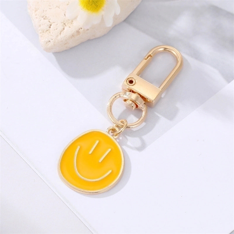 Fashion Alloy Colorful Oil Smiling Face Keychain Electroplated Gold Irregular Pendant Accessories