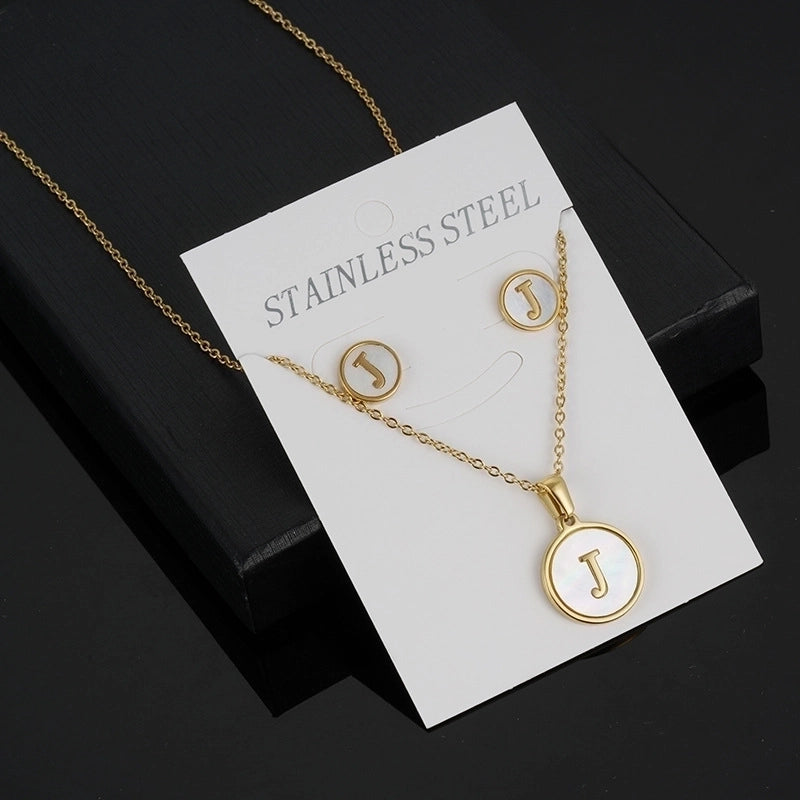 Minimalist Round Letter 304 Stainless Steel Shell 18K Gold Plated Gold Plated Stainless Steel Jewelry Sets