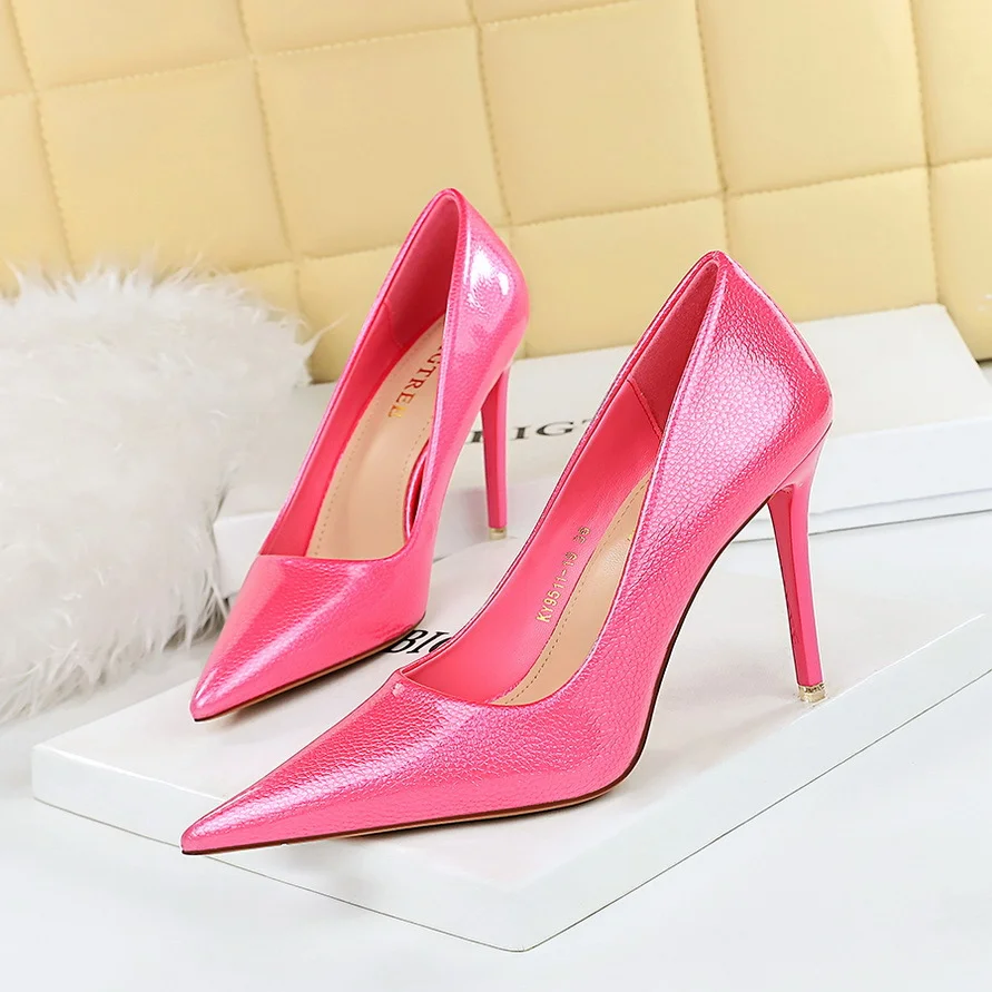 Zingj Zingj Banquet Simple High Heels Ultra High Heel Shallow Mouth Crystal Patent Leather Single Shoes Women's Shoes