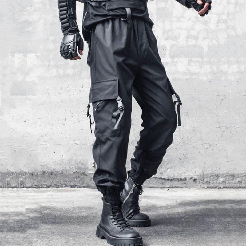 Thoval Multi-pocket Streamer Patchwork Design Cargo Pants Men Clothing Y2K Tactical Function High Street Cuffed Pants pantalones
