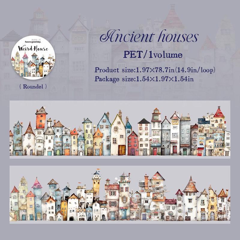 PET Tape - 50mm*200cm Weird House Series Vintage Building 