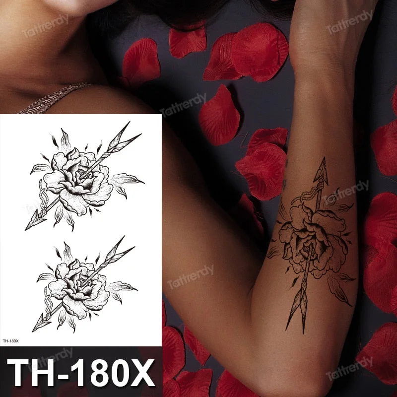 Tattoo Sticker Flower Big Body Art Waterproof Temporary Sexy Thigh Tattoos For Woman Tattoo Fake Water Black Sketch Line Sleeve