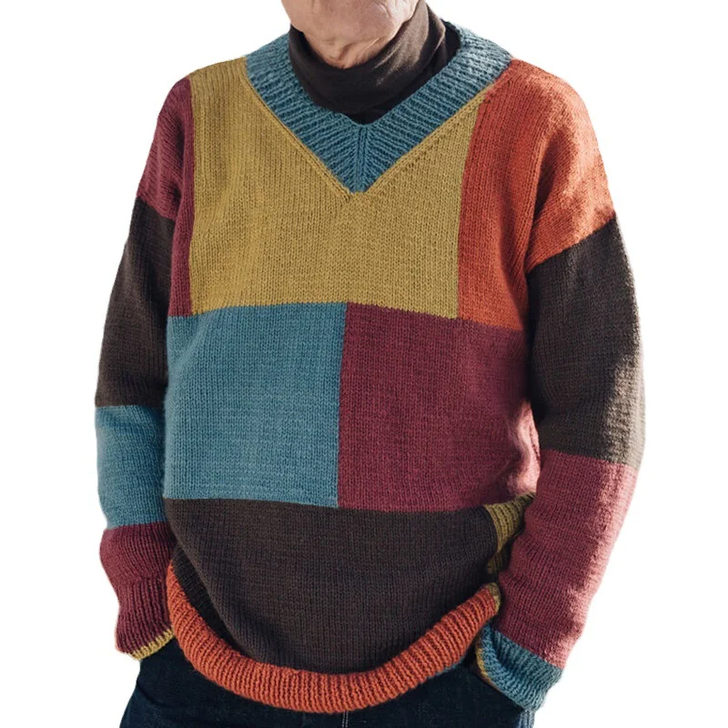 Uveng Uveng And Winter Men's Fashion Young Men's Knit Shirt V-Neck Long-Sleeved Sweater SY0130