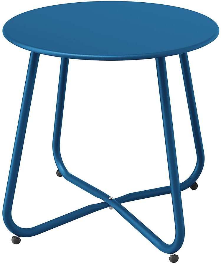 Steel Patio Side Table, Weather Resistant Outdoor Round End Table (Peacock Blue)