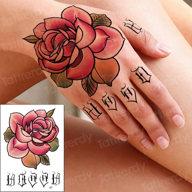 hand tattoo rose henna stickers temporary tattoo sticker roses hand tattoo stickers flower waterproof fake tatoo finger sheet