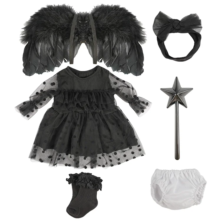 20" Reborn Baby Doll Black Gothic Dress 6 Pcs Set Clothing Accessories：Realistic Reborn Baby Dolls By Rsgdolls®