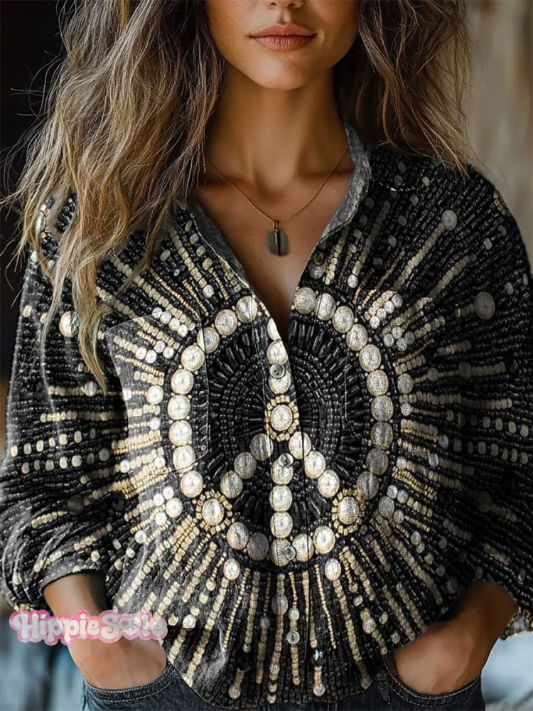 Women&rsquo;s Hippie Luxury Jewelry Art Print Casual Long Sleeve Comfortable Cotton Shirt Multicolor / S
