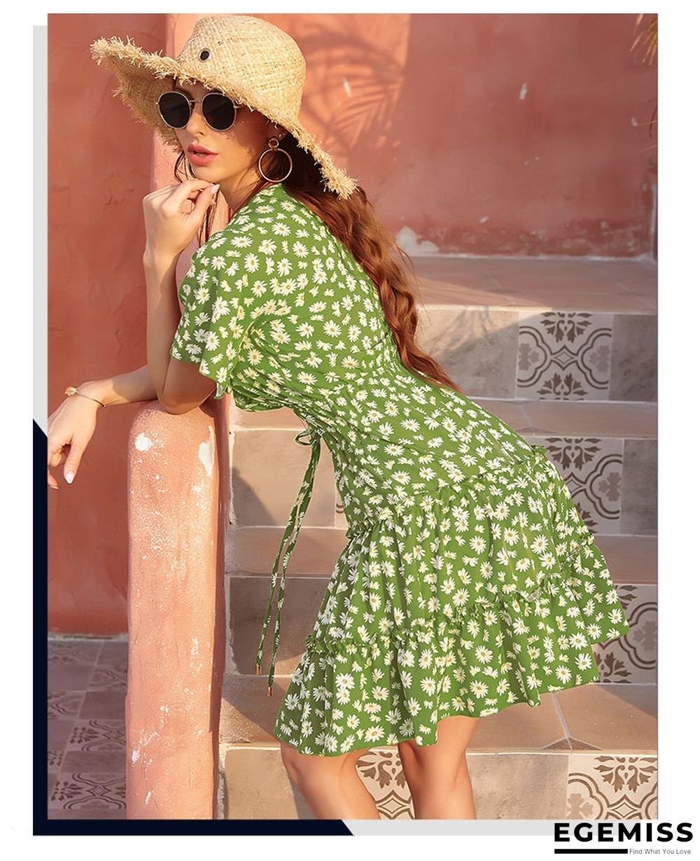 Women's Chiffon V-neck Lace Up Dress Casual | EGEMISS