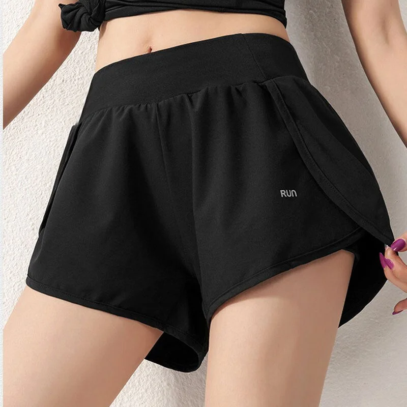 SVOKOR Fitness Pockets Shorts Sport Women High Waist Letter Printed Gym Running Shorts Athletic Workout Bottoms Double Layer