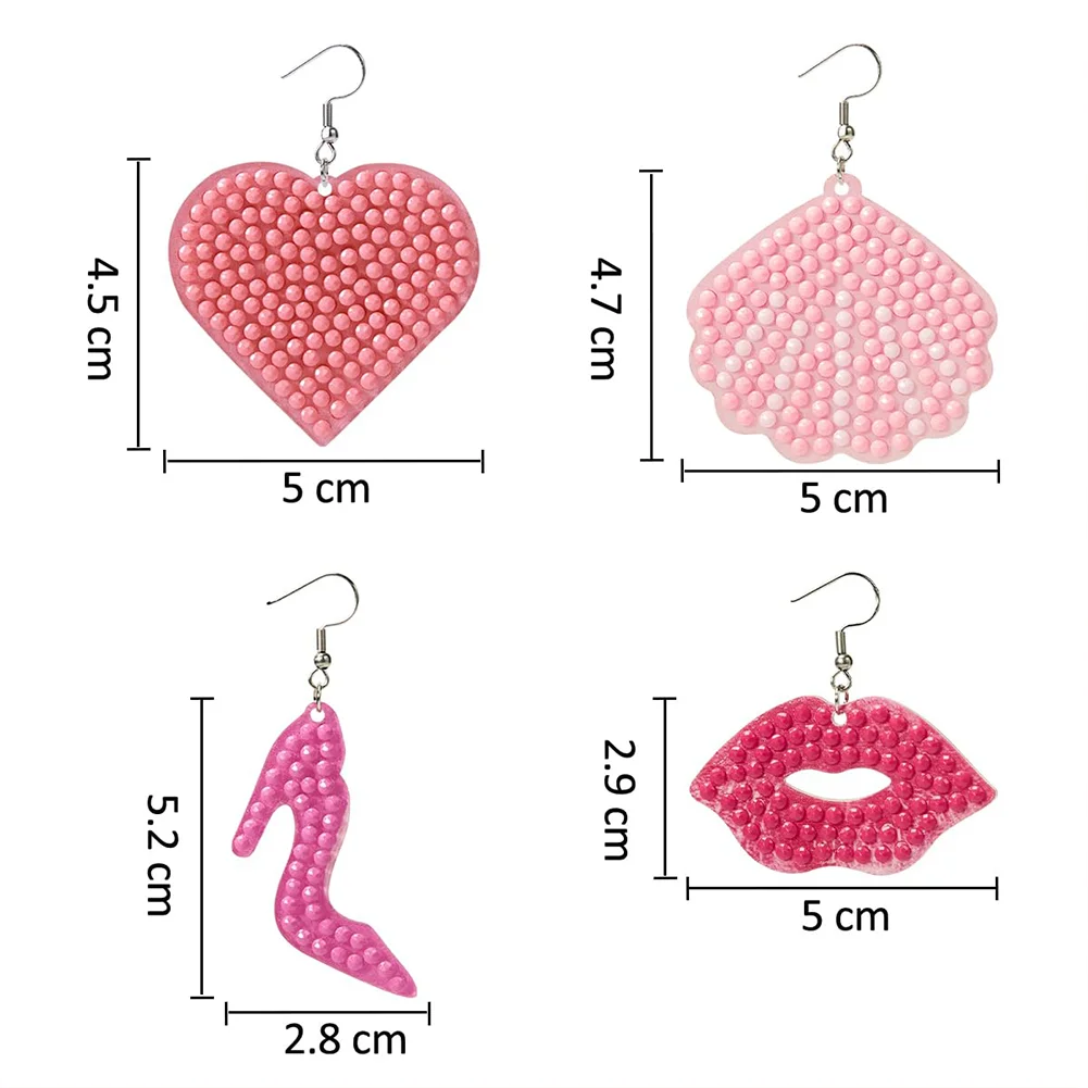 4Pairs DIY Pink Earrings Double Sided Holiday Diamond Art Earrings for Women