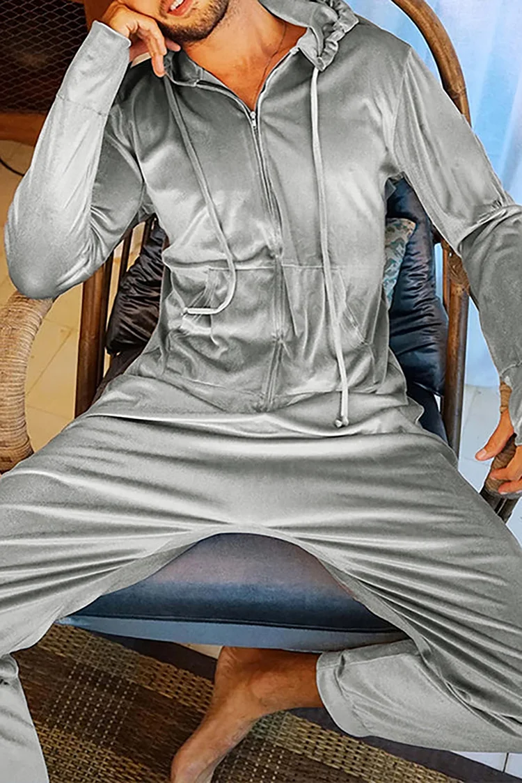 Velvet Long Sleeve Zip Hooded Jumpsuit [Pre-Order]