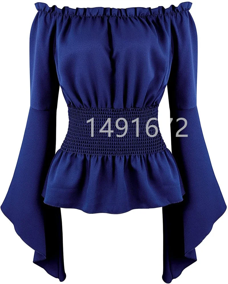 Blouse Women Long Sleeve Renaissance Medieval Chemise Victorian Pirate Gothic Retro Peasant Wench Off Shoulder Shirt Top Costume