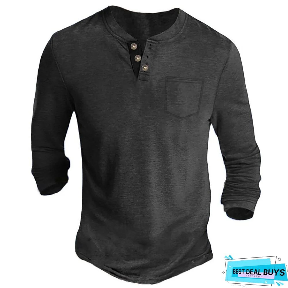 Men's Henley Shirt Tee Long Sleeve Shirt Plain Henley Casual Holiday Long Sleeve Button-Down Clothing Apparel Fashion Designer Comfortable Essential