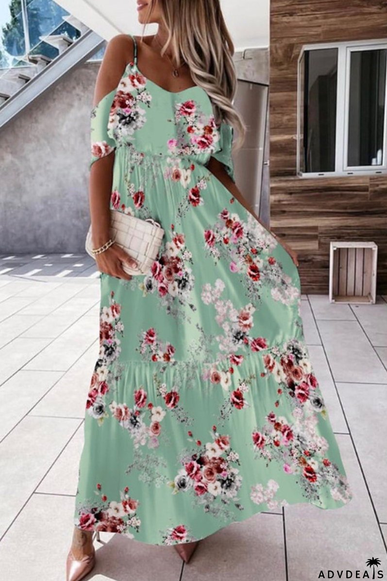 Elegant Floral Flounce V Neck A Line Dresses(5 Colors)