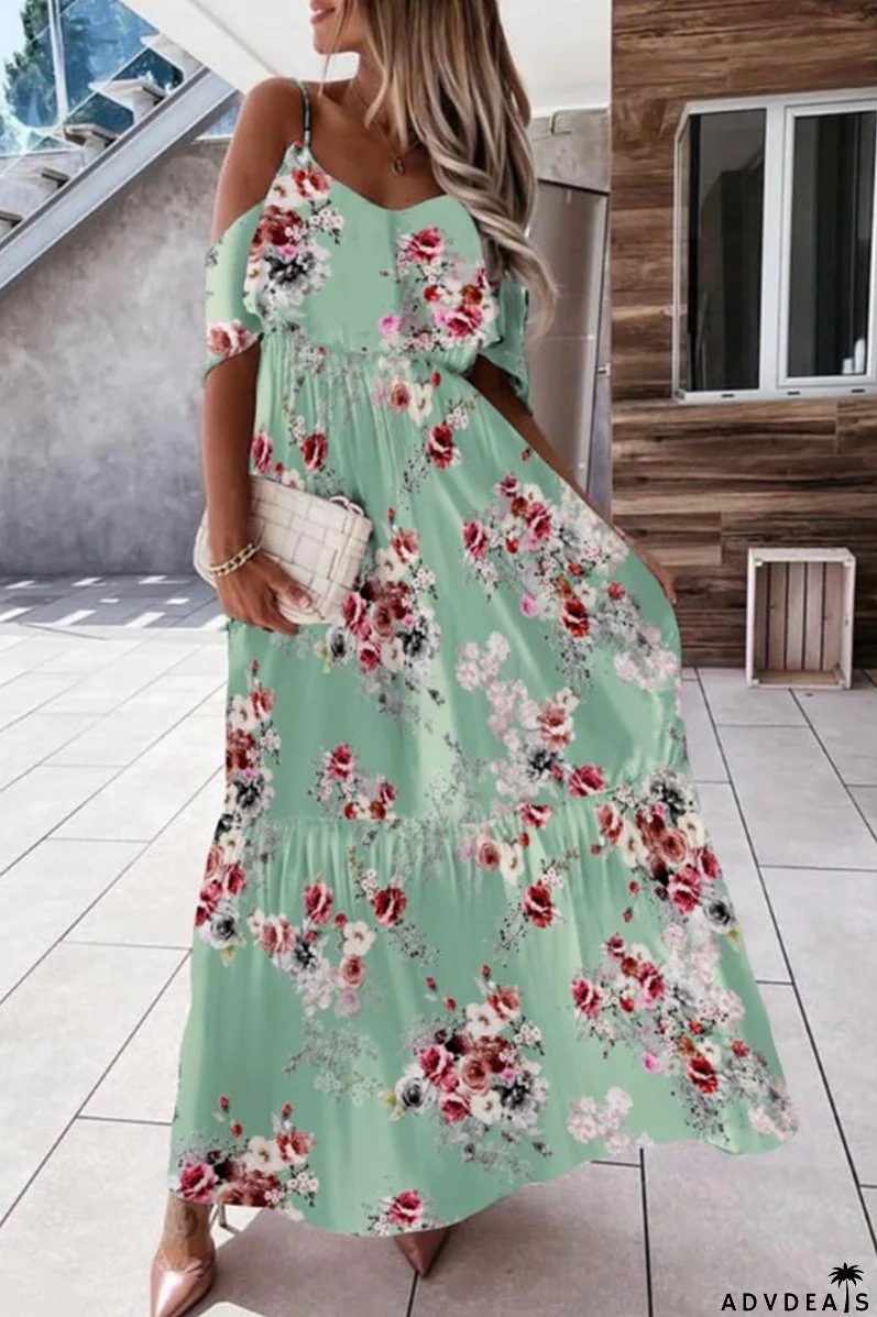 Elegant Floral Flounce V Neck A Line Dresses(5 Colors)