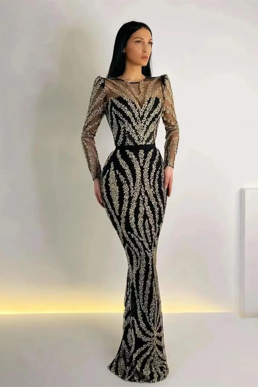 Charming Black Mermaid Straps Chiffon Appliques Evening Dress Prom Dress Y7823 main image 0