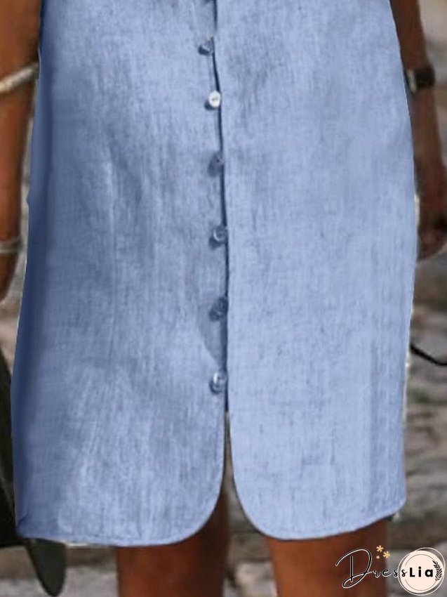Shirt Dress Casual Dress Cotton Linen Dress Midi Dress Cotton Blend Basic Modern Outdoor Daily Vacation Stand Collar Button Half Sleeve Summer Spring Fall Loose Fit Blue Plain S M L XL for Women