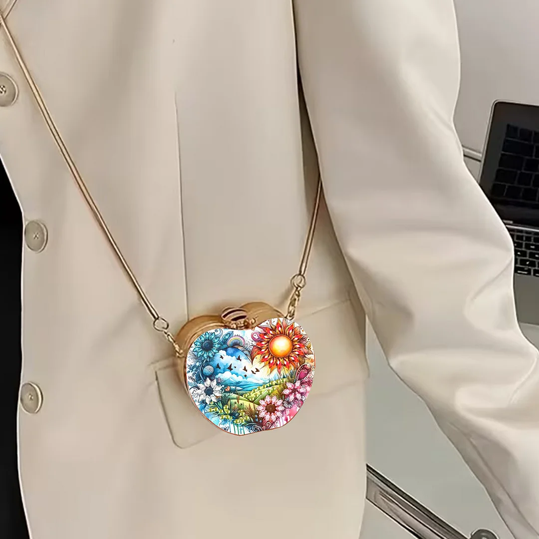 Landscapes and Flowers DIY Acrylic Love Diamond Art Painting Card Case Wallet with Chain Small Diamond Painting Crossbody Bag for Adults Women Girls Gift