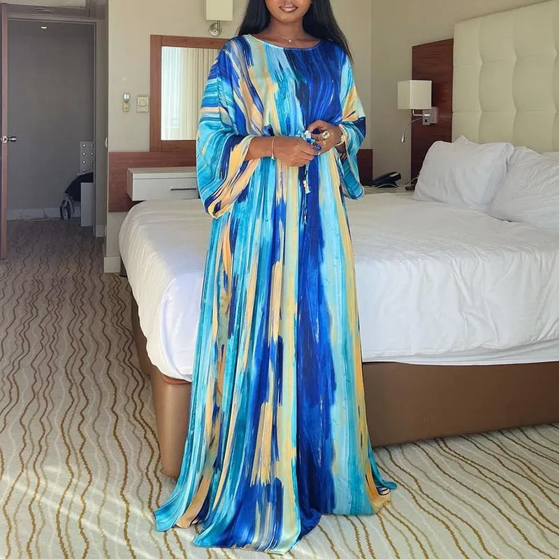 VONDA Elegant Summer Maxi Dress 2022 Women Sundress Vintage Printed Holiday Party Dress Belted Vestidos Oversized