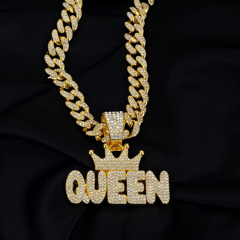 Hip-Hop Letter Crown Zinc Alloy Inlay Rhinestones Unisex Pendant Necklace