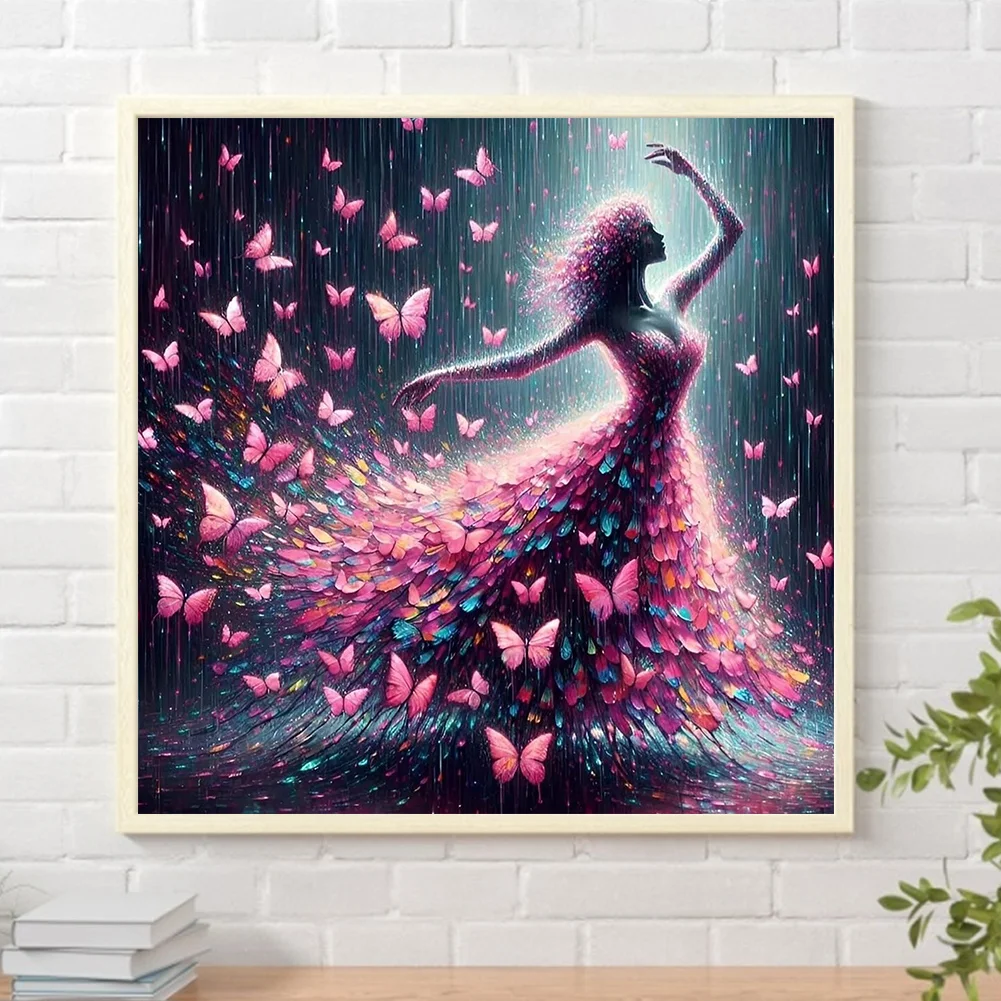 Diamond Painting - Full Square Drill - Pink Butterfly Dance(Canvas|35*35cm)