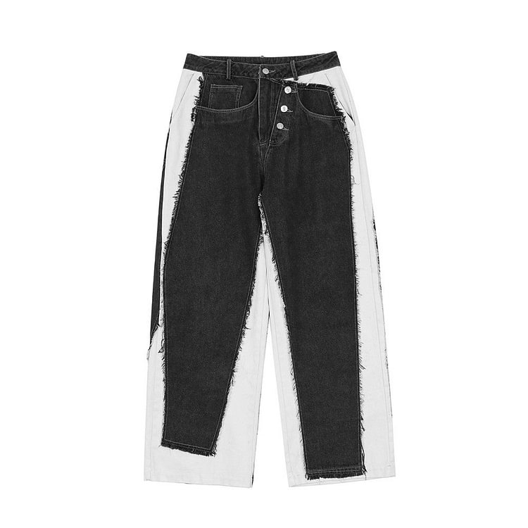 Patchwork Jeans Men's plus Size Retro Sports Trousers Baggy Straight Trousers Casual Pants Men Jeans