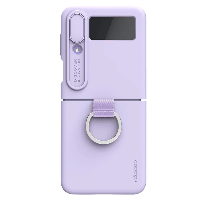 Eco-friendly Silicone Phone Case With Lens Push Cover And Finger Ring For Galaxy Z Flip4