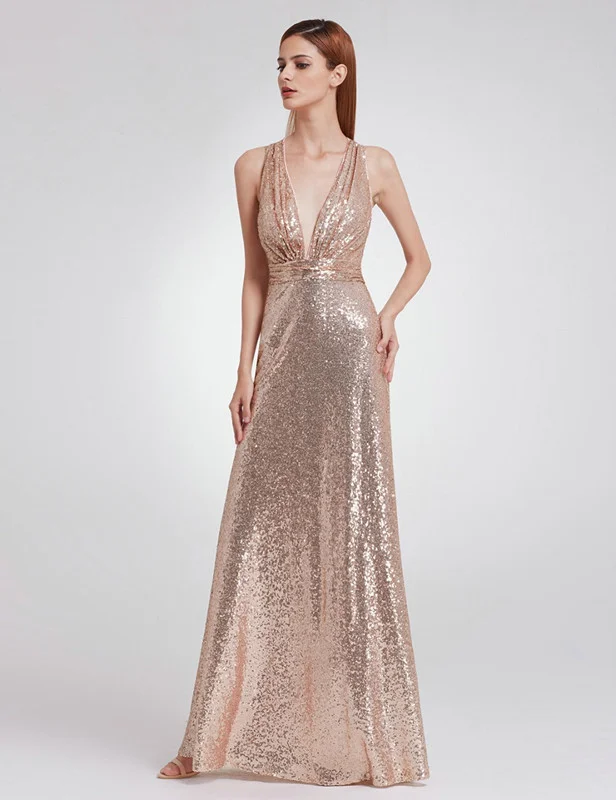 Stuning Sequins V-Neck Prom Dress Long Mermaid Evening Gowns Sleeveless
