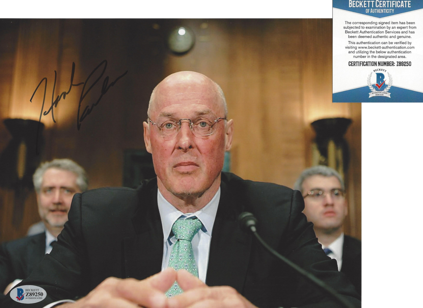 HENRY HANK PAULSON SECRETARY OF THE TREASURY SIGNED 8x10 Photo Poster painting BECKETT COA BAS