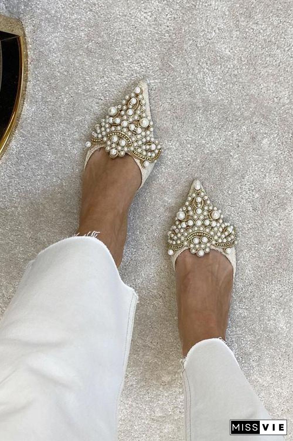Pearl Lace High Heel Mules
