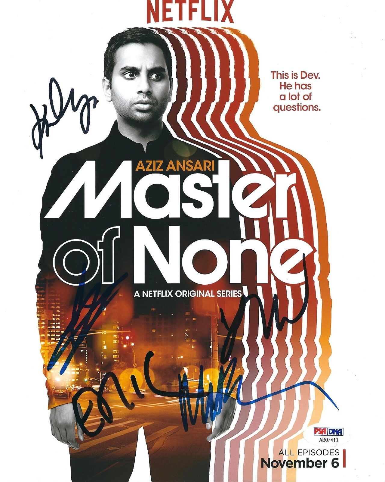 Aziz Ansari Eric Wareheim Lena Waithe Kelvin Yu 'Master Of None' 8x10 Photo Poster painting PSA