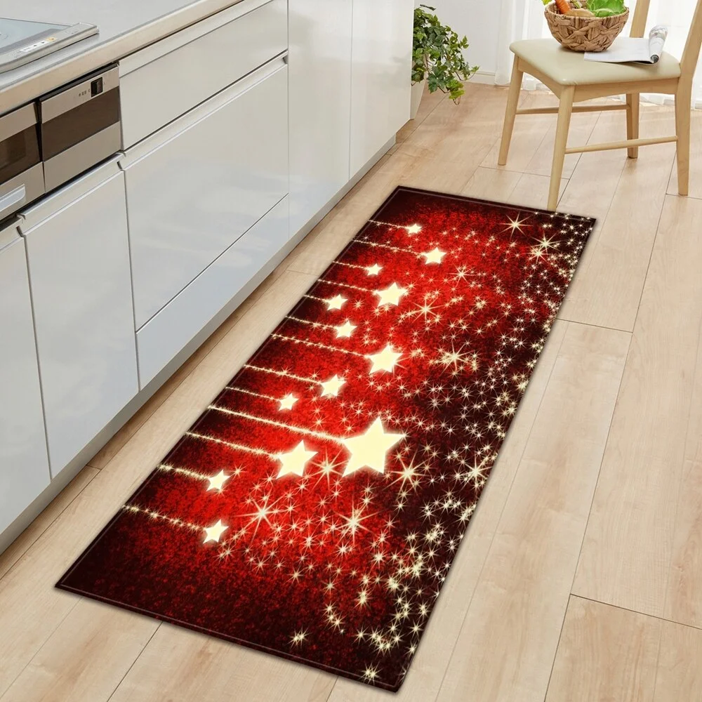 Christmas Kitchen Rug Home Entrance Doormat Living Room Bedroom Children Decoration Carpet Hallway Bathroom Anti-Slip Floor Mat
