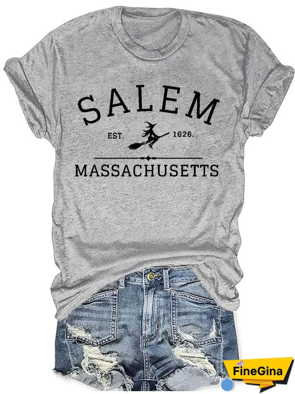 Women's Casual Salem Massachusetts Printed Short Sleeve T-Shirt