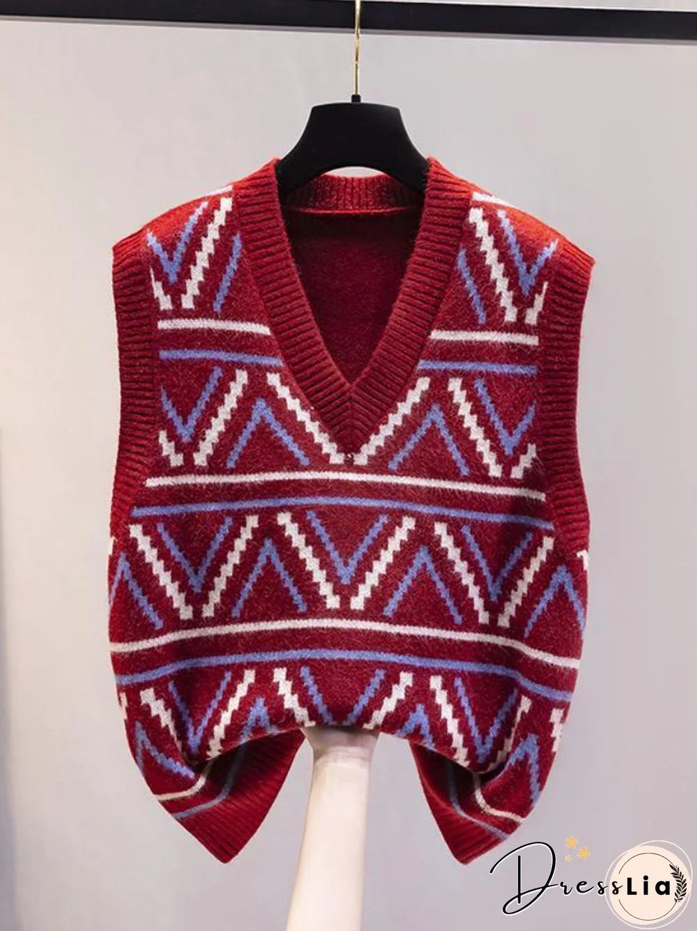 Sweater Vest Women New Autumn Winter V-neck Loose Knit Vest Diamond Lattice Tops Knitted Vest Women Casual Sweater Pullover