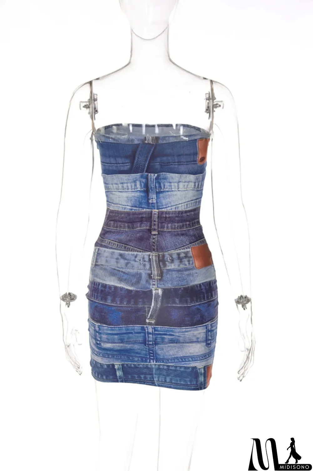 MidiSono - Women's Spring Fashion Print Style Slim Low Back Strapless Bodycon Dress