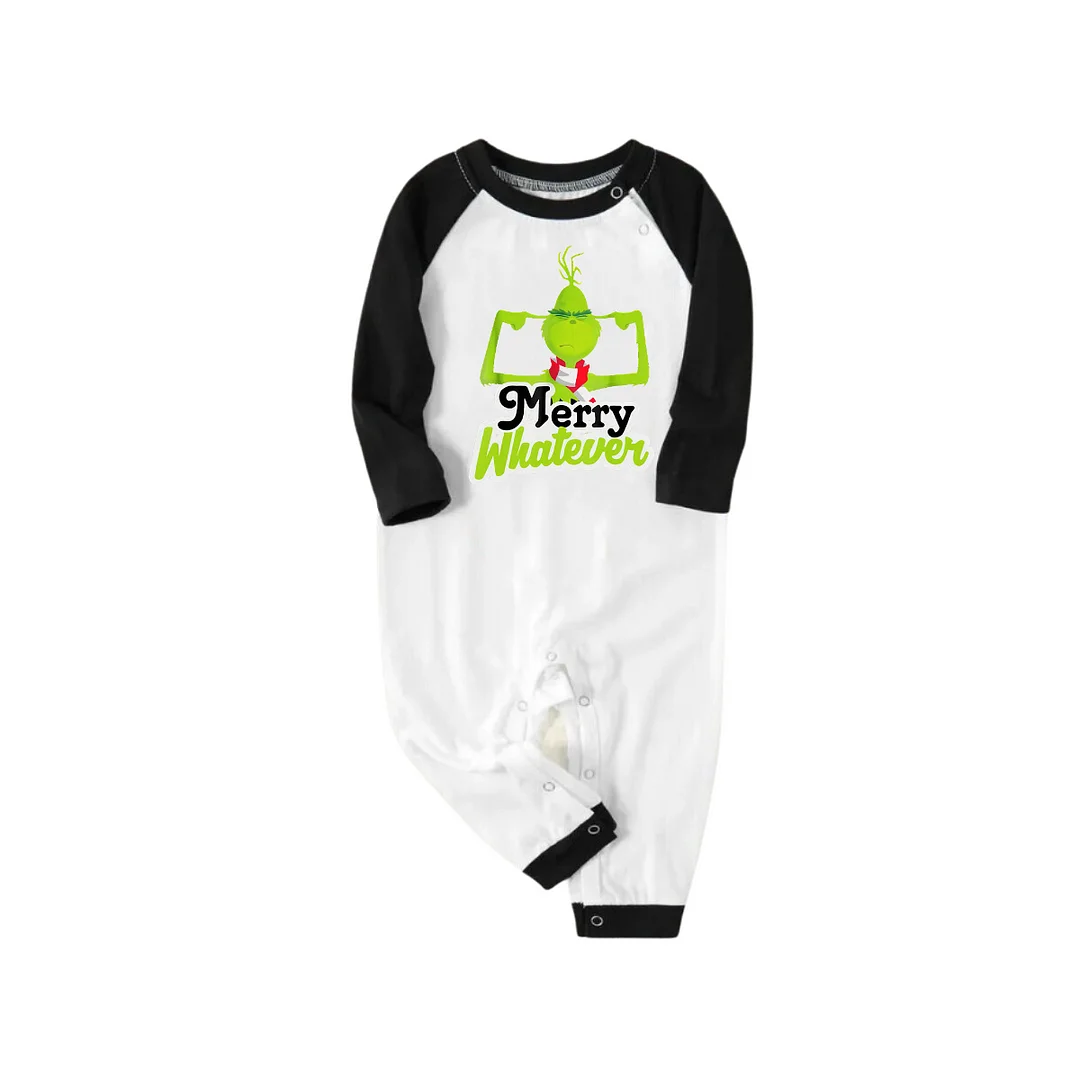 Funny Cartoon Pattern and "Merry Whatever" Printed Green and Black Plaid Christmas Family Pajamas