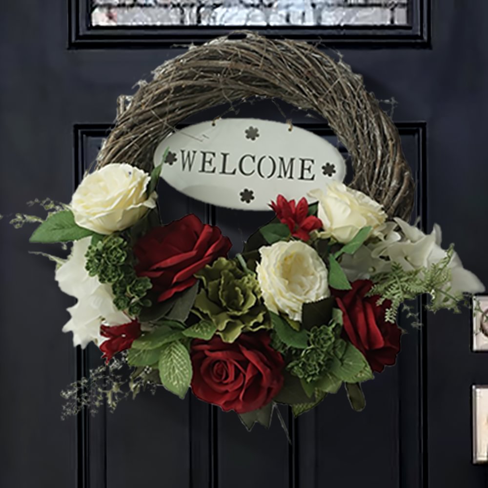 Red Rose Welcome Sign Spring Wreath For Front Door