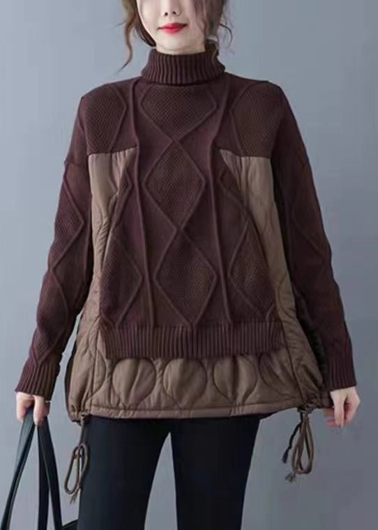 Brown Spring Patchwork Loose Knit Dress Sweater