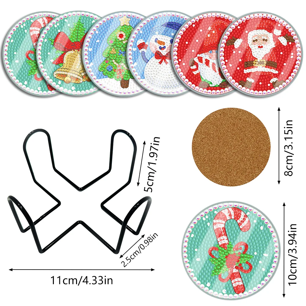 [Upgrade - Waterproof Coaster]6pcs DIY Christmas Coaster Set Holiday Christmas for Adults and Beginners(With Covers)